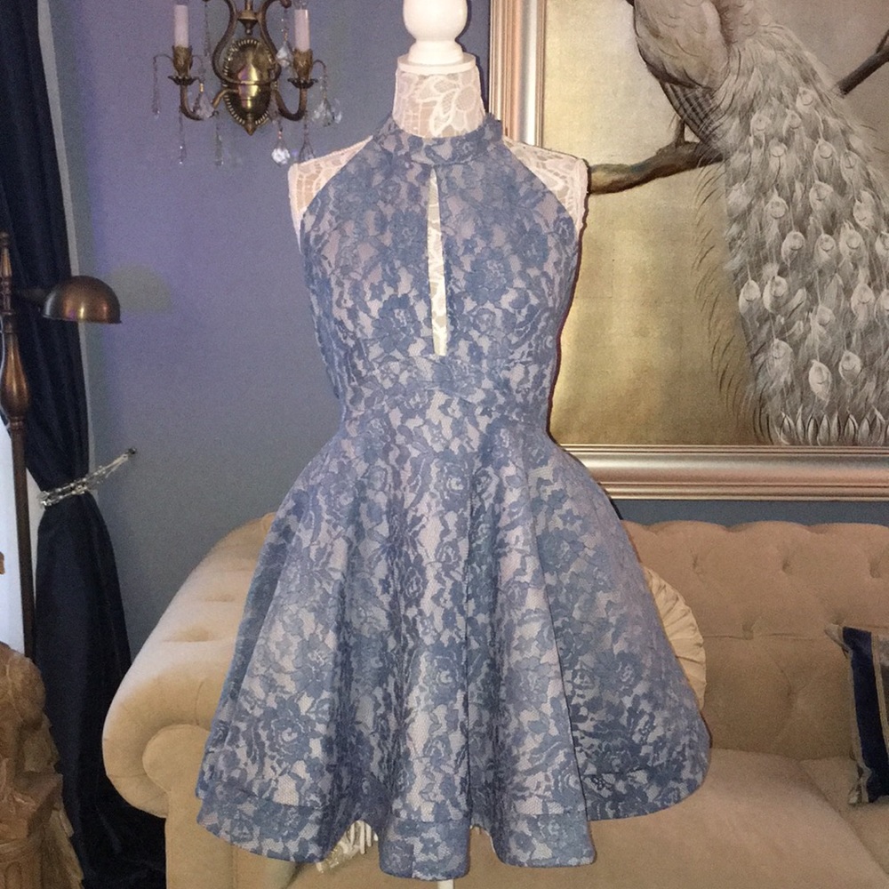 ISSUE NEW YORK BLUE LACE OPEN BACK DRESS